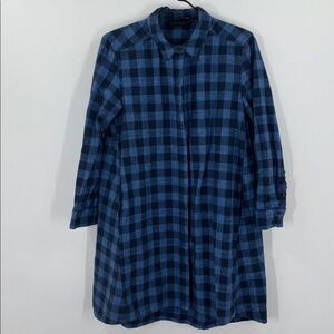 Hatch Blue Flannel Button Up Shirt Tunic Dress Maternity Hatch Size 1